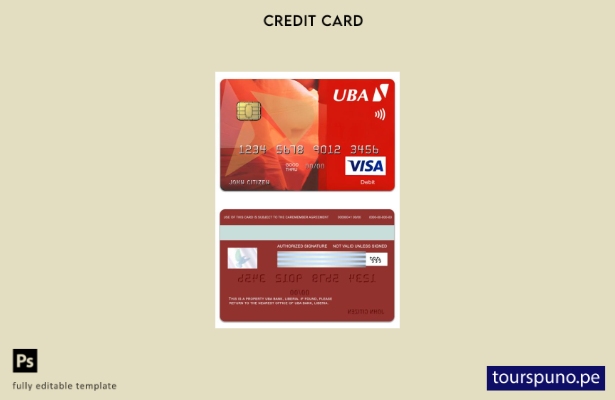 lista para imprimir plantilla de tarjeta de débito clásica Visa UBA Bank de Libe